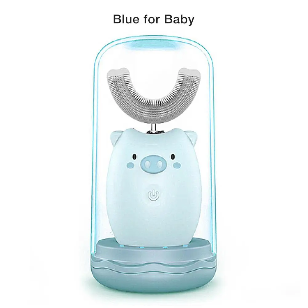 Blue for Baby Электрическая зубная щетка для детей 360 градусов u-образная звуковая электрическая зубная щетка силиконовая автоматическая зубная щетка - Цвет: Blue for Baby