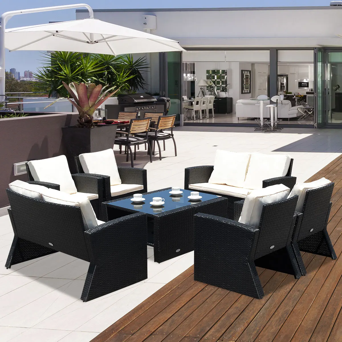 

Costway 8-Piece Chairs Table Rattan Wicker Patio Set Soft Cushion Furniture