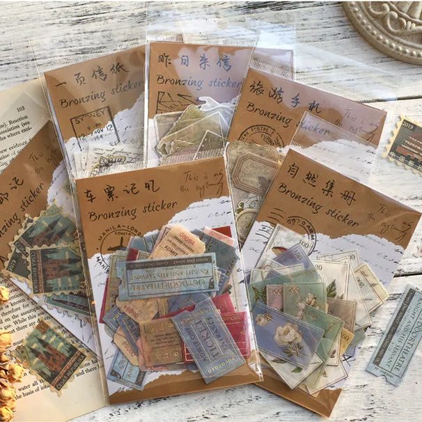 40 unids/pack serie Museo cuarderno de recortes con pegatinas decorativas palo etiqueta álbum diario papelería Retro sello pegatina de planta