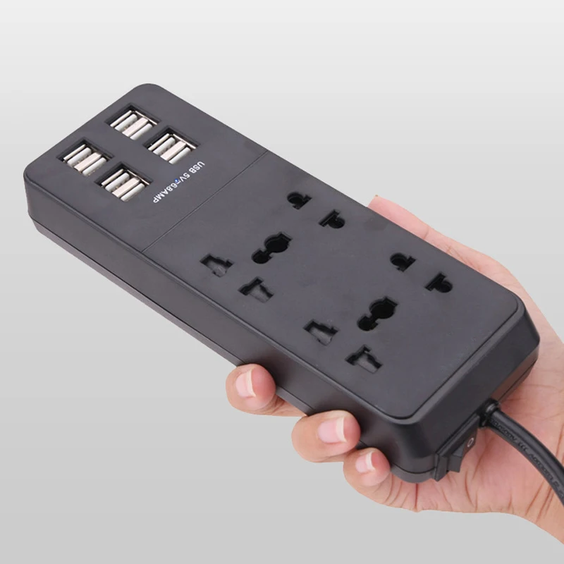 Black USB умная розетка с выключателем силовая полоса настенная розетка 4 розетки переменного тока 8 портов usb европейская стандартная вилка Великобритании мощность 1,5 м - Цвет: Black