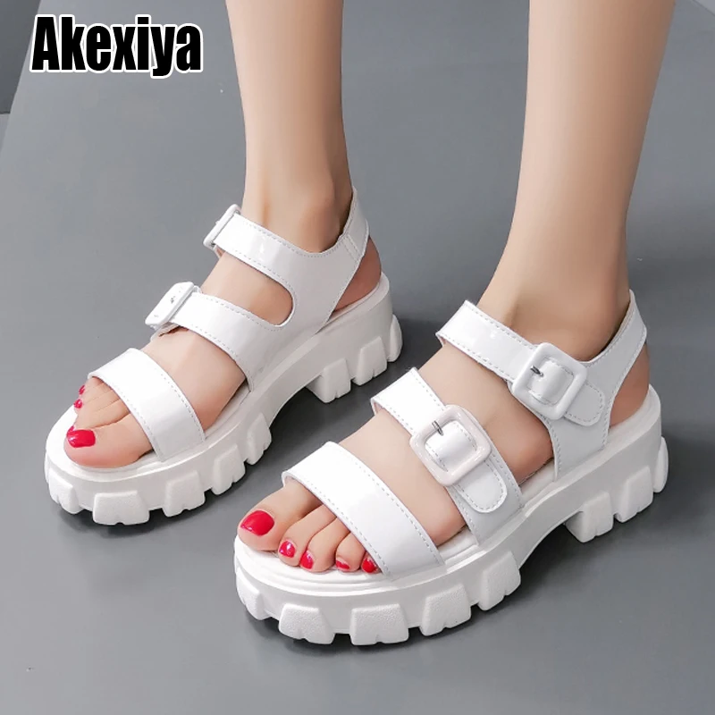 5.5Cm Platform Sandalen Vrouwen Schoenen Hoge Hakken Gesp Lederen Zomer  Dikke Zool Strand Schoenen Chaussures Sandalen O261|Hoge Hakken| -  AliExpress