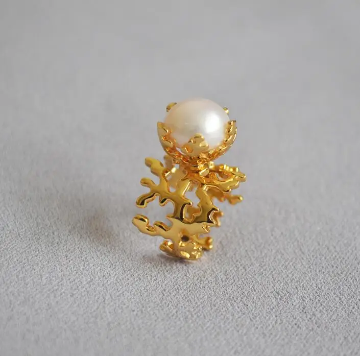 Ramo de Árvore de Renda Anel de Casamento Indicador de Ouro Corte Leal Antigo Mão-esculpida Coral Água Doce Pérola Feminino Vintage Dedo Oco 2 árvore de renda coral água doce pérola