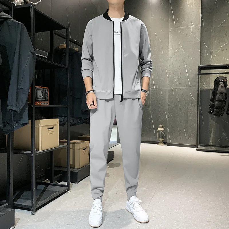 2021 Korean New Casual Jacket Men'S Two-Piece Set Fashion Wear With Handsome Coat Spring And Autumn Sports Suit Teenagers