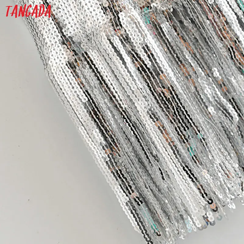 Tangada, женское сексуальное короткое платье с серебряными кисточками и блестками, блестящее платье с открытой спиной, женское Новогоднее платье для вечеринки, vestido HY122