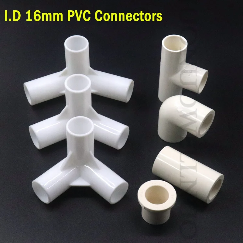 Pipe Fittings 2~20pcs White PVC Pipe Fittings Internal Dia 16mm PVC Straight Elbow Tee Connector