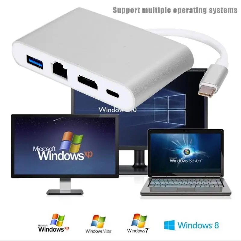 4 в 1 USB TYPE-C концентратор USB-C-HDMI Gigabit Lan RJ45 Ethernet TYPE-C адаптер PD USB 3,0 концентратор для MacBook Galaxy S8 huawei Mate10