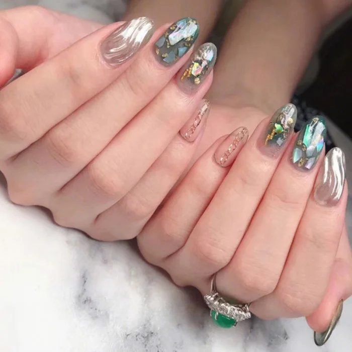 12 коробок/набор Красочный жемчуг свет измельченный Seashell ломтики частицы крошка из ракушки маникюрный набор JS11
