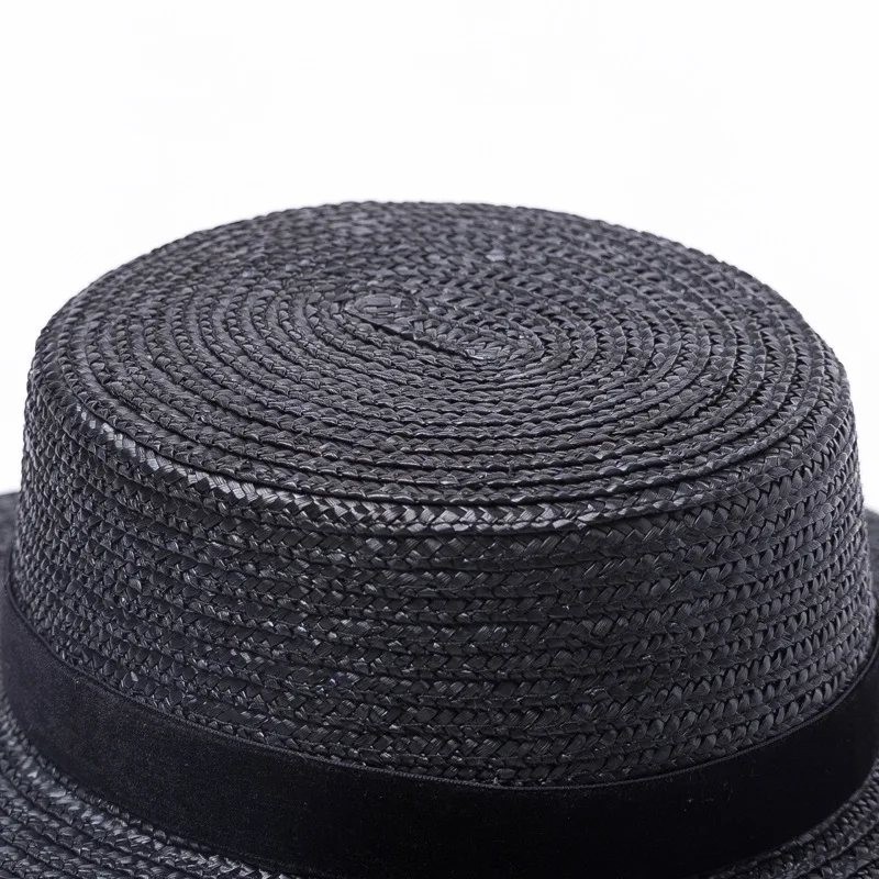 01909-HH7232 однотонные черные соломы ручной работы Шляпа Fedora для мужчин и женщин для отдыха Панама джазовая, шляпа