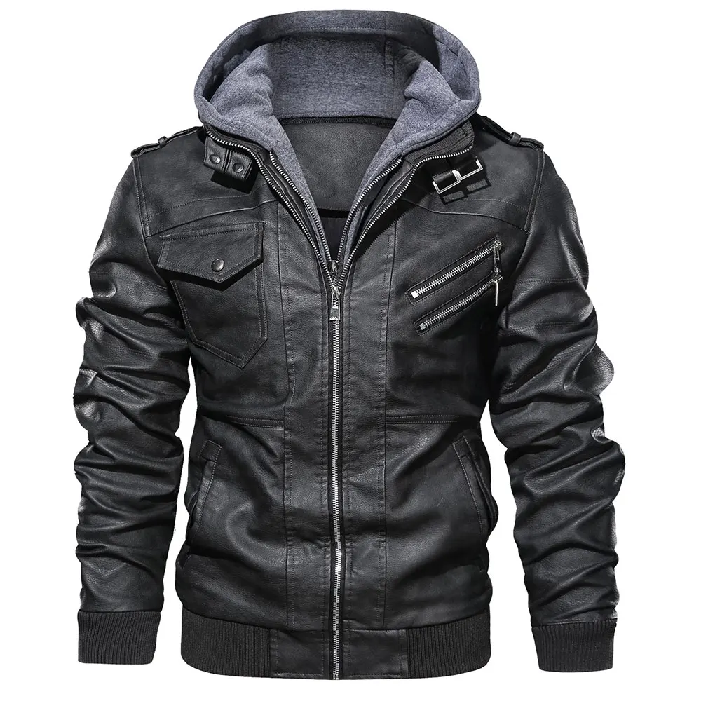 Брендовая мотоциклетная кожаная куртка на молнии для мужчин, Осень-зима, уличная одежда, искусственная кожа, пальто, европейский размер, S-XXXL, Jaqueta Couro BX09 - Цвет: Серый