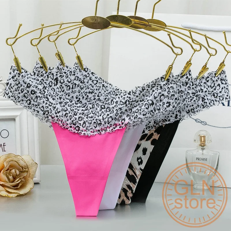 

Sexy Lace Temptation Leopard Print Panties Ladies One Piece Ice Silk Transparent T-string Explosion Style 158