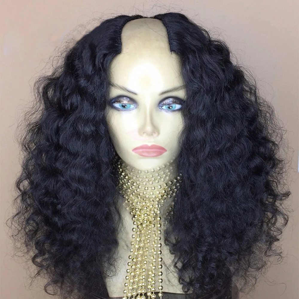 

250% Density Curly U Part Wig 100% Mongolian Human Hair Wig Middle Opening 2*4 Inches Size U Shaped Wig Remy Hair For winter