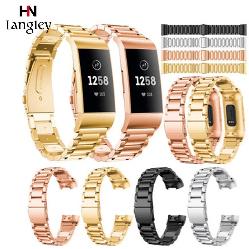 Ремешок из нержавеющей стали для часов Fitbit Charge 3 сменный Браслет однотонный
