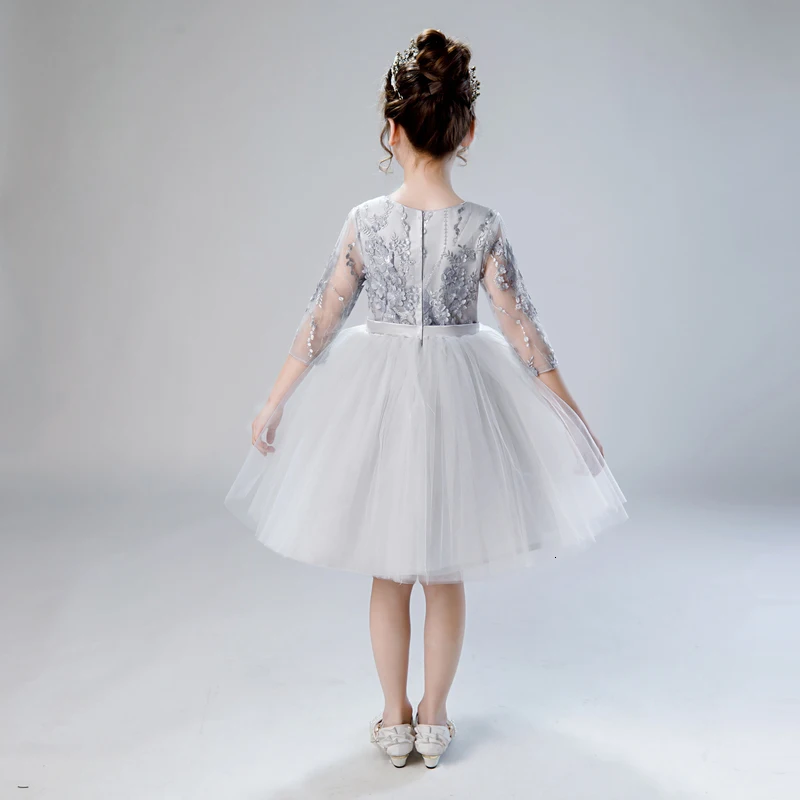 Элегантное Тюлевое платье с цветочным узором для девочек на свадьбу; детское платье с аппликацией; платье принцессы для дня рождения; одежда для крещения; платье для первого причастия
