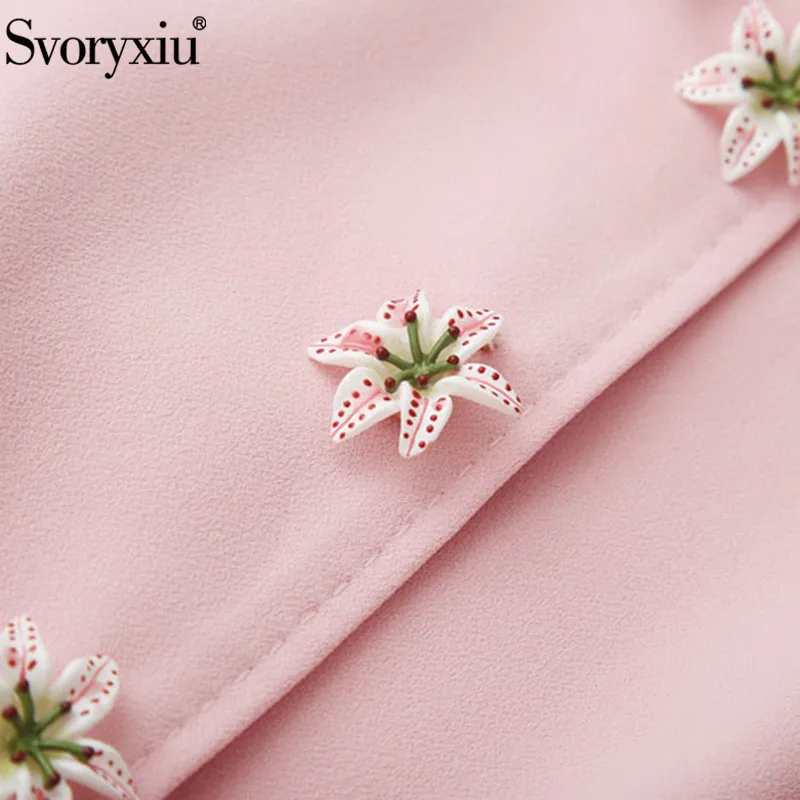 Svoryxiu дизайнерский сезон осень-зима; розовый цвет длинный плащ пальто Женская Лилия цветочный принт подкладка на заказ однобортное пальто верхняя одежда
