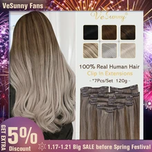 

VeSunny Clip In Hair Extensions Human Hair Thickened Double Weft Brazilian Hair 120g/7pcs Remy Hair Full Head Silky Straight