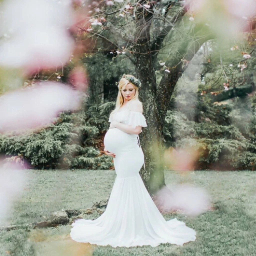 Женщины Pregnants Сексуальная фотография Реквизит с коротким рукавом Твердые кружева C оголенными плечами платье искусство фото платье#730