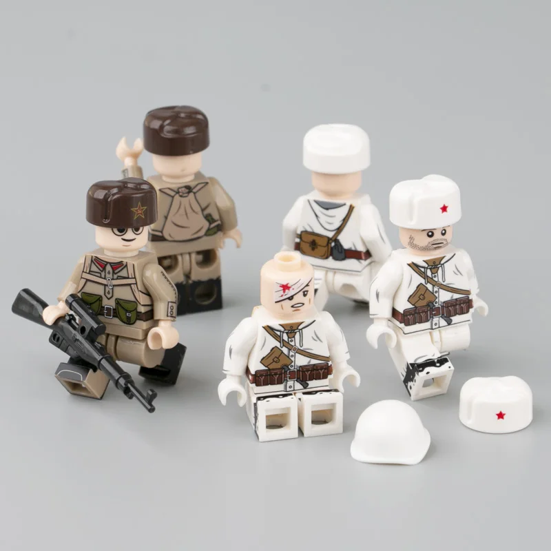 

WW2 Military Army Soviet Soldiers Figures Weapon Building Blocks World War II Russia Helmet Parts Accessories Bricks Toys Kids