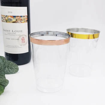 

100pcs Disposable Transparent Plastic Rose Gold Wedding Party Juice Cup Wine Glass Bronzing Cutlery for Home Party Supplies