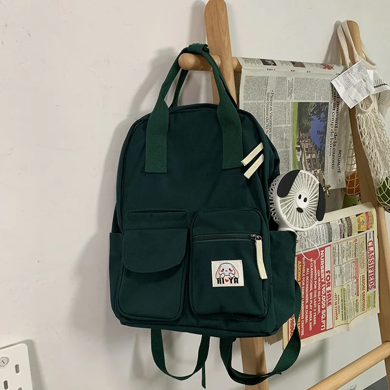 Ulzzang Harajuku японский милый стиль преппи, Одноцветный рюкзак женский корейский ins модный простой на молнии Повседневный женский рюкзак