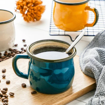 

Japan 380ml Simple Enamel Mug Novelty Style Ceramic Mugs Coffee Milk Cup Funny Ceramic Mug Office Spouse Water Cup