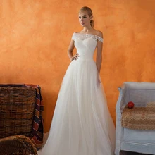 

Off Shoulder White Elegant Wedding Dress For Woman Sleeveless Tulle Formal Party Gown Plus Size Robe De Mariage Femme 2021