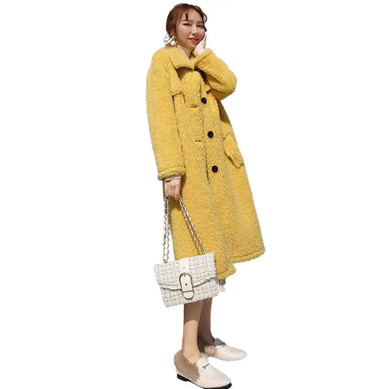 Женские пальто из искусственной овечьей шерсти, искусственная куртка из овчины, женские зимние повседневные пальто с длинными рукавами, утепленная теплая верхняя одежда - Цвет: yellow