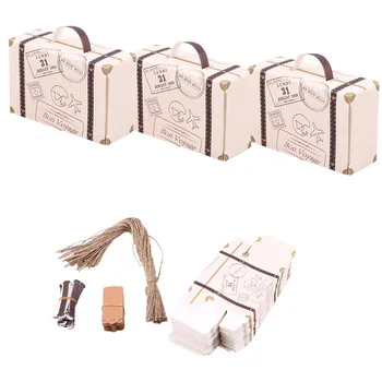 

50pcs Mini Candy Boxes Travel Case Style Paper Gift Boxes with Ropes Festival Favor Packing Box Happy Event Party Supplies