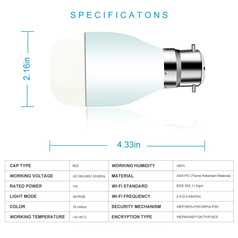 Wifi Смарт светодиодные лампочки B22 60 Вт эквивалент затемнения RBGW многоцветный сменный домашний комплект совместим с Alexa Google Assistant