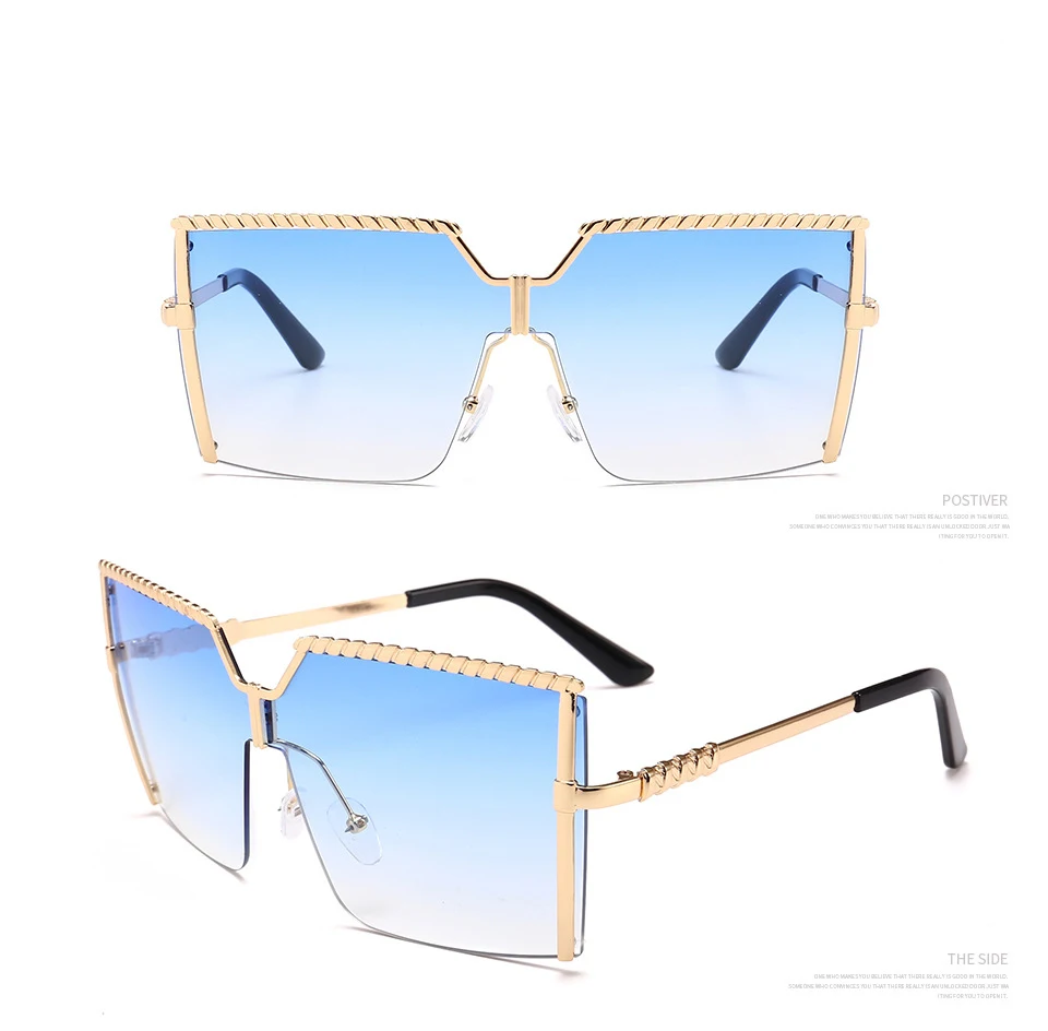 Oversized Square Sunglasses Women Men Luxury Brand Vintage Alloy Frame Sun Glasses Clear Lens One Piece Rimless Eyewear Shade