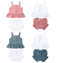 Детский комплект для новорожденных девочек 0-5 лет, топ без рукавов на пуговицах+ шорты, комплект из 2 предметов, комплект летней одежды для маленьких девочек