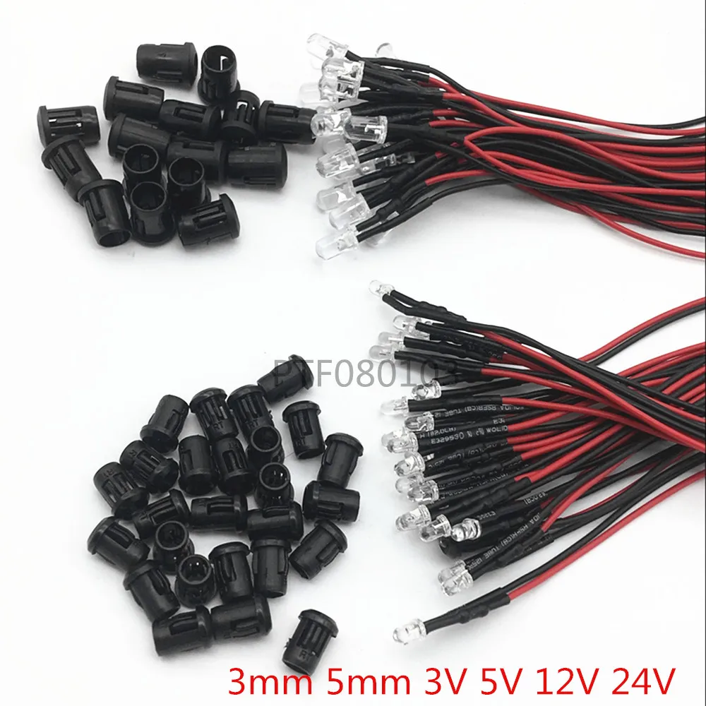 20 шт. 3 в 5 12 В 24 DC мм/5 мм красный/зеленый/синий/RGB круглый Предварительно проводной