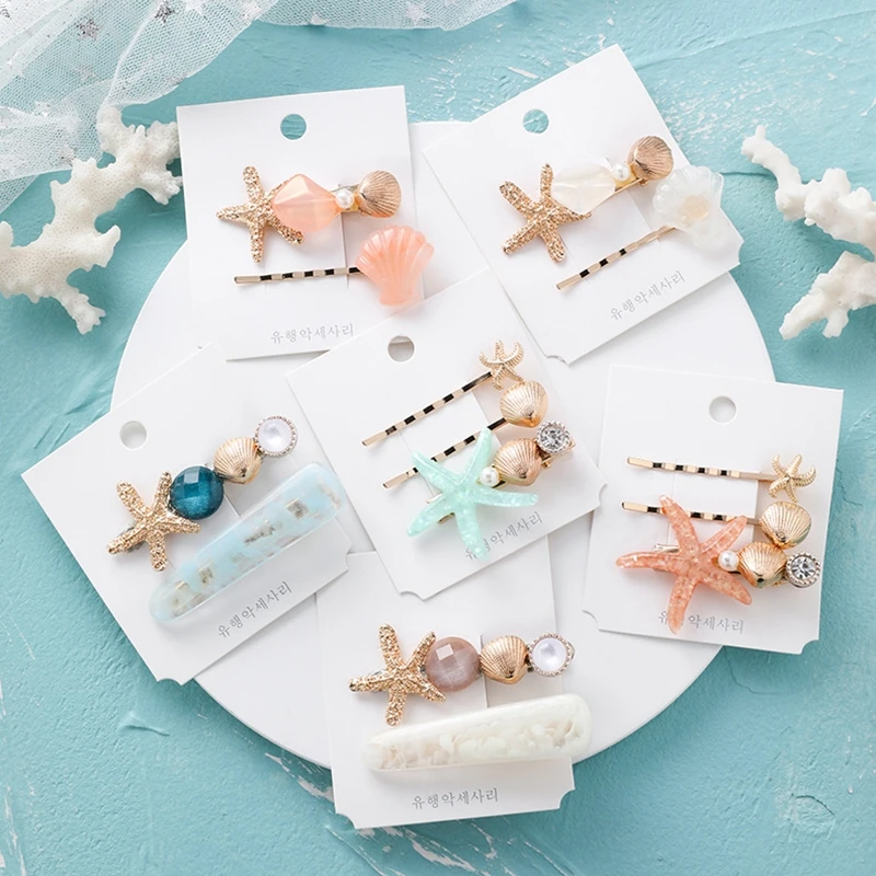 

Fashion Women Girls Pearls Hair Clips Sea Shell Starfish Metal Barrettes Hairpins Sweet Ladies Headwear Hair Accessories Jewelry