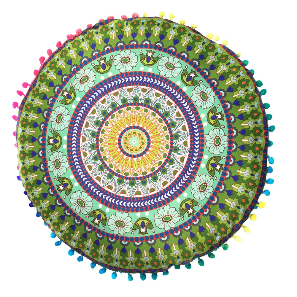 Круглый Богемия Стиль подушка напольный ковер различные рисунки спальня коврик для гостиной украшения дома - Цвет: green little flower