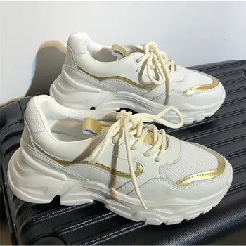 

Comfortable Sneakers Women Lace-up White Vulcanized Shoes Woman Casual Flat Platform Shoes Mixed Colors Leather Ladies Shoes