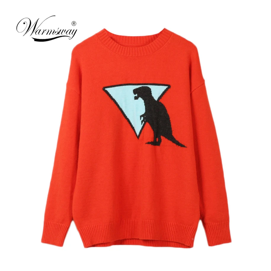 Осенний свитер с длинными рукавами и изображением животных; оранжевые пуловеры; Повседневный вязаный Топ; C-306