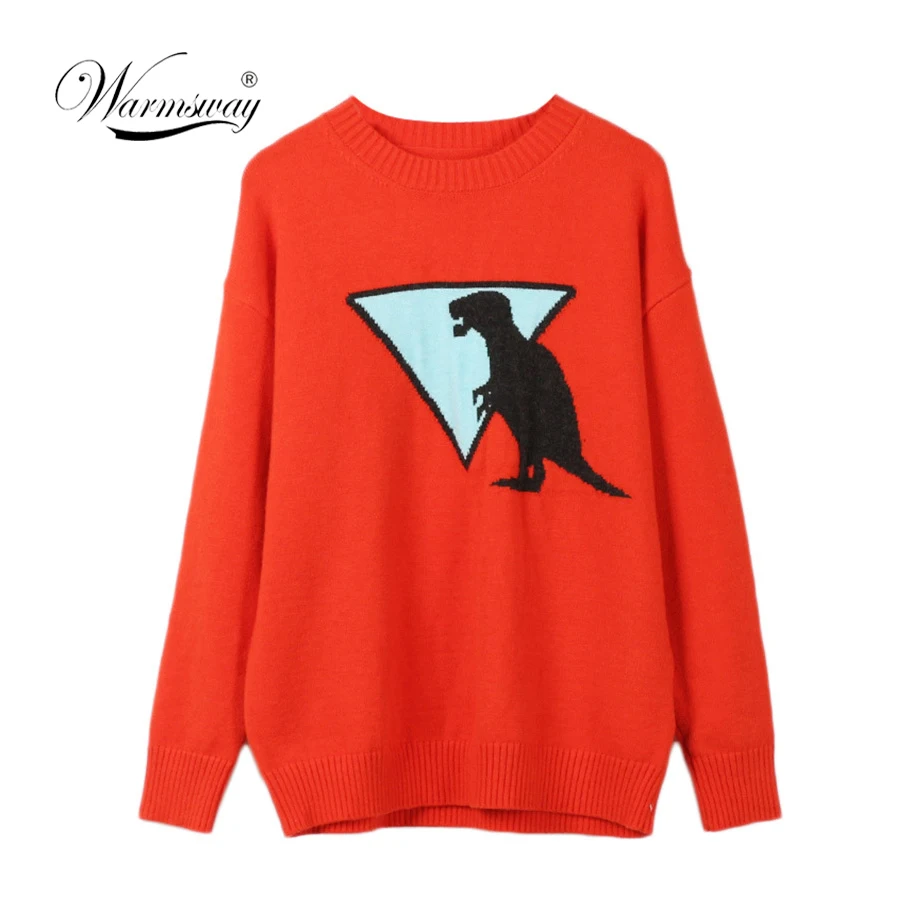 

Animal pattern long sleeve autumn sweater orange pullovers casual knitted top C-306