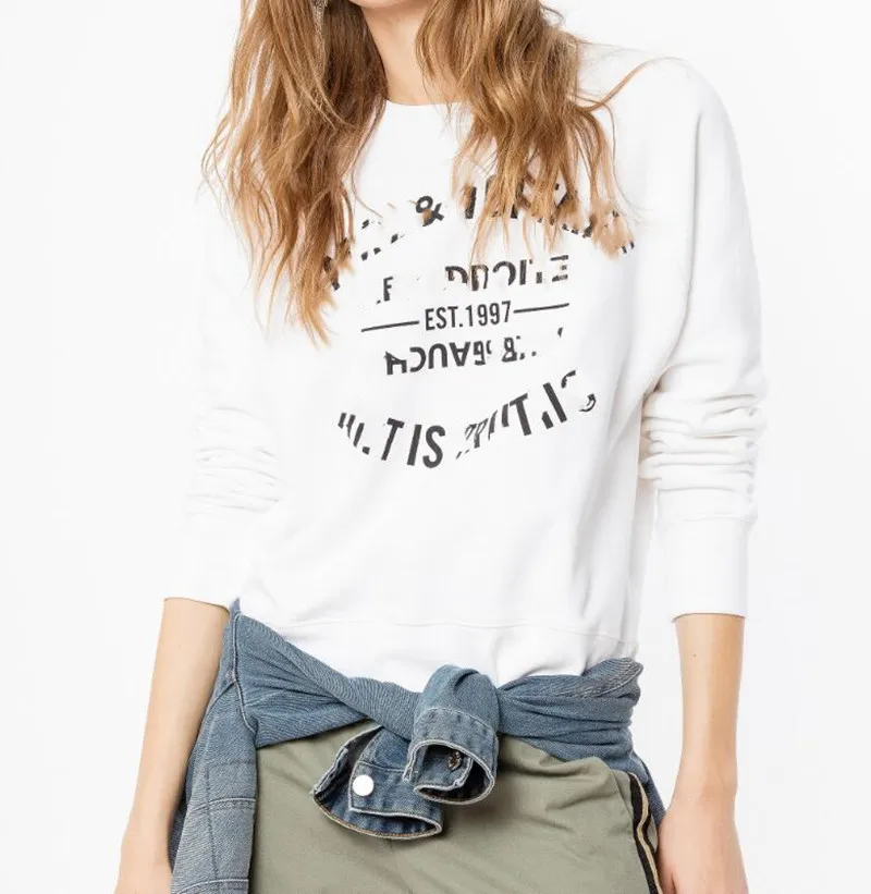 

New Women Letter Print Sweatshirt Spring Autumn Winter White Blue Pink Cotton Long Sleeve Casual Pullover Sportswear Tops