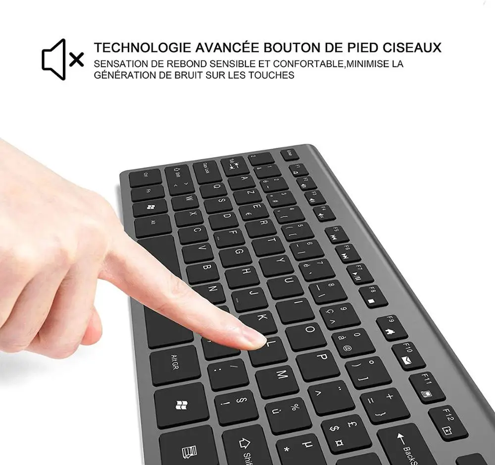 Wireless keyboard and mouse combination 2.4 gigahertz stable connection rechargeable battery UK/Fra