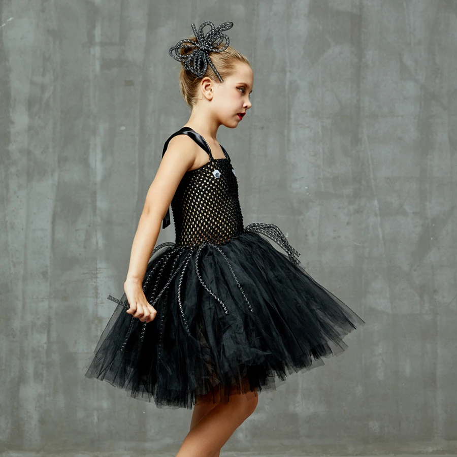3D Ghost Spider Tutu Costume Girls Halloween Carnival Party Tutu Dress with Spider Hair Clip Cute Insect Animal Kids Fancy Dress (6)