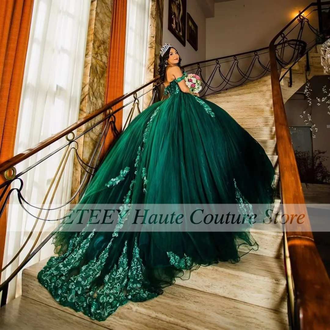 Emerald Green Quinceanera Dress For Girl Sweetheart Sequin Lace Ball Gown Appliques Party Dresses Vestidos De 15 A&ntilde;os