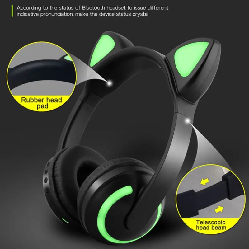 OOTDTY беспроводные Bluetooth кошачьи уши оголовье наушники светодиодные светильники светящиеся стерео наушники