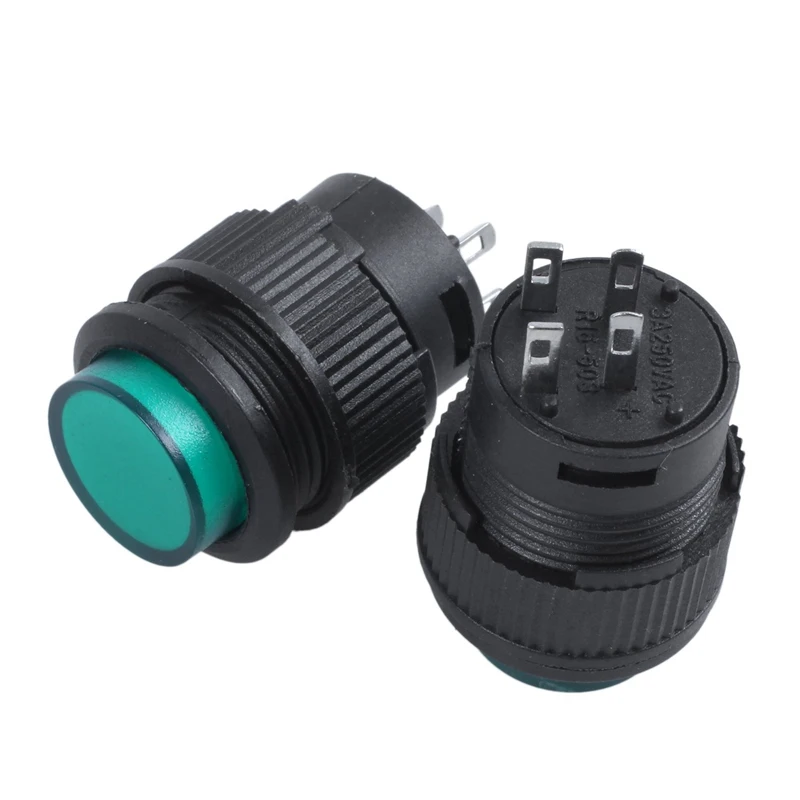

2 Pcs 4 Terminals Green LED Lamp Momentary Push Button Switch DC 3V