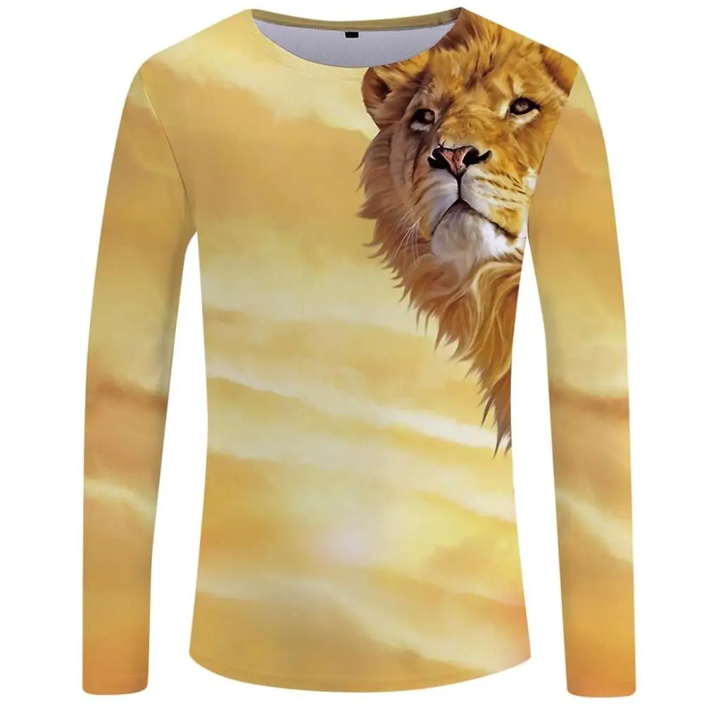  Winter Men's Casual 3D Animal lion Wolf Printed Long Sleeve Round Neck New Style T-Shirt Blouse Top