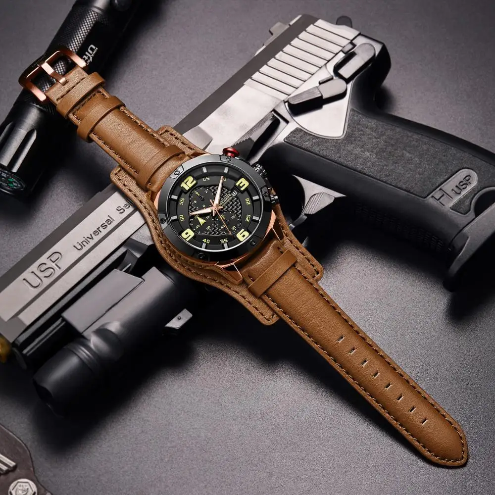 MEGIR Big Mens Watches Luxury Brand Chronograph Quartz Watch Men with