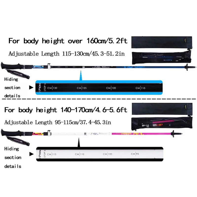2 шт. складные сверхлегкие треккинговые палки с быстрым замком для походов, палки для бега, трость из углеродного волокна с резиновыми наконечниками, 1 пара