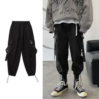 

Spring New Super Fire Overalls Men's Youth Fashion Tide Brand Streamer Solid Color Wild Handsome Loose Straight Casual Pants