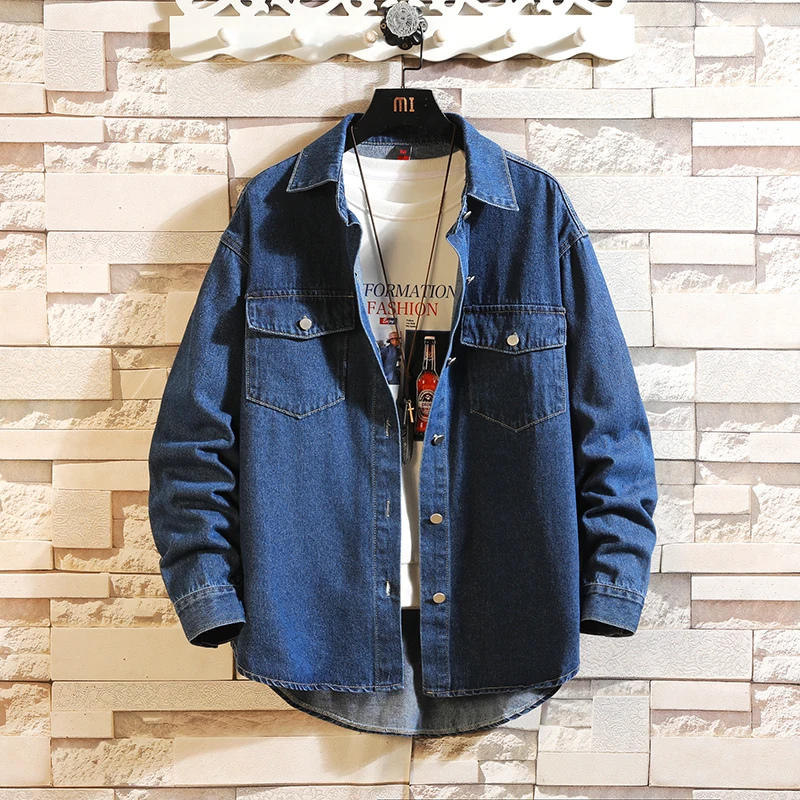 

Denim Jacket Men's Fashion Washed Solid Color Casual Denim Jacket Man Streetwear Wild Loose Hip Hop Bomber Jacket Male Outwear