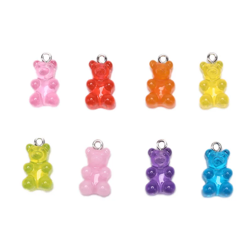 

10pcs Hot New Fashion Cute Gummy Bear Charms Flat Back Resin Charms Necklace Pendant Earring Charms For DIY Decoration 1*1.7cm