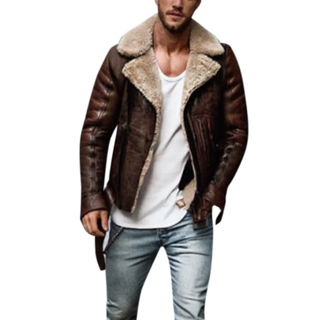 Новое поступление Куртка jaqueta de couro мужская зимняя куртка на молнии из искусственной кожи Байкерская мотоциклетная куртка на молнии с длинными рукавами - Цвет: Brown