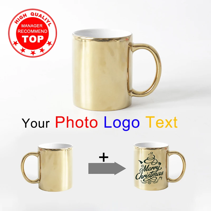 Изысканная Золотая кружка DIY печать фото текст логотип на заказ кофейная чашка